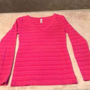 Bright pink with stripes long sleeved v-neck